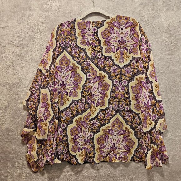 JM Collection boxy flowy womens L Floral Flowy beach coastalgrandma boho batwing - Picture 3 of 11